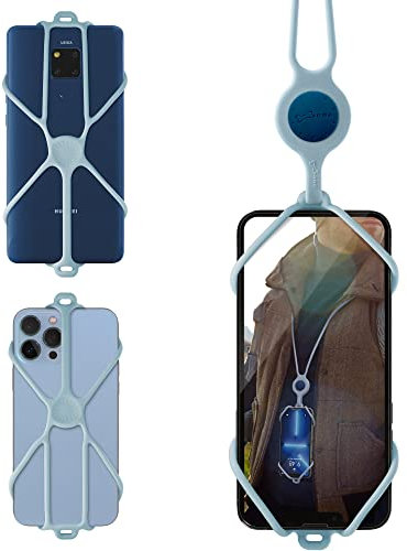 Bone Handykette Universal Handyhülle zum Umhängen, Asymmetrisches Design Halsband, Verstellbares Handyband zum Umhängen Kompatibel mit iPhone Samsung 4,7-7,2 Zoll Lanyard PhoneTie 3 - Morandi Blau