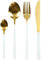 HOME DECO FACTORY, KA5989, Ménagère dorée et Blanche 16 pièces en INOX, Design élégant et Durable, idéale pour Toutes Occasions, Facile à Ranger, Parfaite pour Votre Table, Doré et Blanc