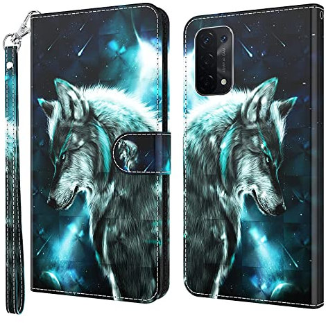GLANDOTU Handyhülle für Oppo A54 5G / A74 5G Hülle Lederhülle [Standfunktion] [Magnet] Stoßfeste Premium Flip PU Leder Cover Case Klapphülle Oppo A54 5G / A74 5G Schutzhülle (Wolf)