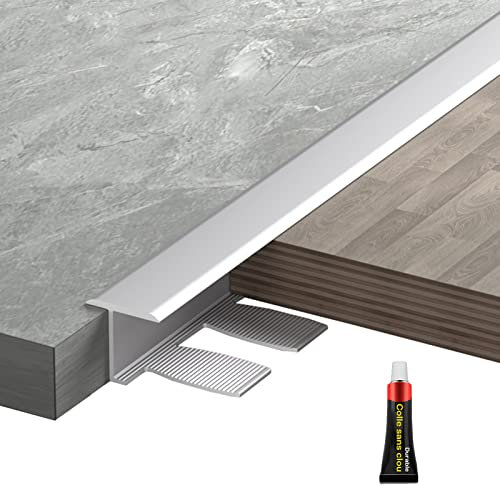 LAIDEPA Laminate T Molding Transition Strip, Front Porch To Door Cover Strips, Step Edge Trim, High Traffic Area Threshold Transition Strips, Aluminum Threshold, Easy To Cut,Matte Silver,130cm/51