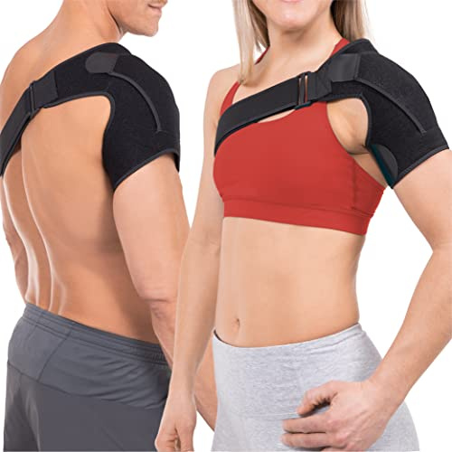 BraceAbility Shoulder Support Brace - Copper Arm Immobilizer Compression Sleeve for Torn Rotator Cuff, Labrum Tears, Bursitis, Impingement Injury Treatment, Dislocation Relief for Men and Women (S/M)