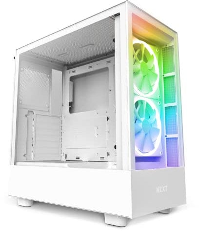 NZXT H5 Elite - CC-H51EW-01 - Premium ATX Mid-Tower PC Gaming Gehäuse - Dual Tempered Glass Fenster - RGB Lüfter - Front I/O USB-C - Extra GPU - Wasserkühlung Ready - Weiß