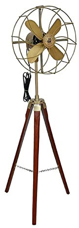 Modern and Collectible Antique Fan with Wooden Tripod Stand