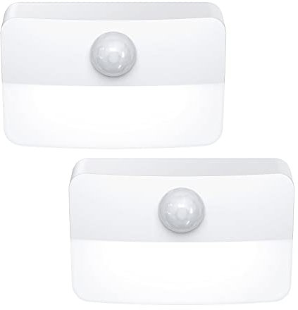 Criacr 【2 Pack】 Motion Sensor Night Light, Stick-On Motion Sensor Lights Indoor, Battery Powered Under Cabinet Kitchen Lights with Adhesive Pads, Auto/On/Off for Cupboard Wardrobe Stair Kitchen White