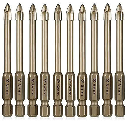 ZYWUOY 10 x 6 mm Bohrer, Fliesen-Porzellan-Bohrer, Marmor, Keramik, Glas, Ziegelstein, multifunktionaler Sechskantschaft, Speerkopf für Glaskeramik