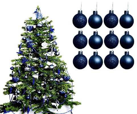Simply Products Christmas Baubles 3.8cm - Great Christmas Tree Hanging Ball Decorations, Matte & Glitter Baubles Pack of 12-3.8cm (Navy Matte & Glitter)