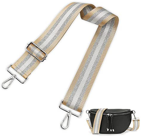 Taschengurt, Taschengurte zum Wechseln, Schultergurt für Taschen Breit Taschengurt mit Längenverstellbarer 75-135cm Schulterriemen für Damen Herren (Beige Silber, 3.8cm)
