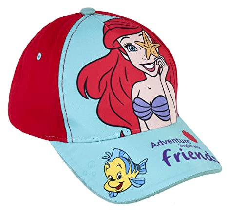 Cap für Kinder Arielle, die Meerjungfrau - Rot - Geeignet von 2 bis 8 Jahren - Aus Baumwolle und Polyester - Kinder Cap mit Verstellbarem Klettverschluss - Original Produkt in Spanien Designed