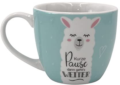 Dekohelden24 Maxi - Kaffeebecher/Tasse aus Porzellan, Motiv: Kurze Pause dann geht?s weiter, Größe H/Ø: 9,2 x 10,5 cm, Fassungsvermögen 400 ml, Spülmaschinengeeignet.