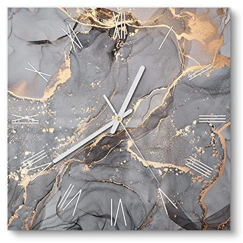 DEQORI Glasuhr | 30x30 cm | Motiv Elegantes Marmormuster | ausgefallene leise Design Uhr aus Glas | Wanduhr für Wohnzimmer & Küche | Moderne Hingucker Uhr für die Wand