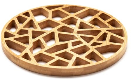 Bamboo Heat Mat | Modern Design Bamboo Trivet Set | 15cm Diameter | Heat Resistant Mat | Pot and Pan Mat (1pk x 15cm)