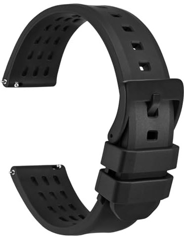 WOCCI 20mm Rallye Uhrenarmband, FKM Gummi Armband, Schnellverschluss, Schwarze Matte Schnalle (Schwarz)