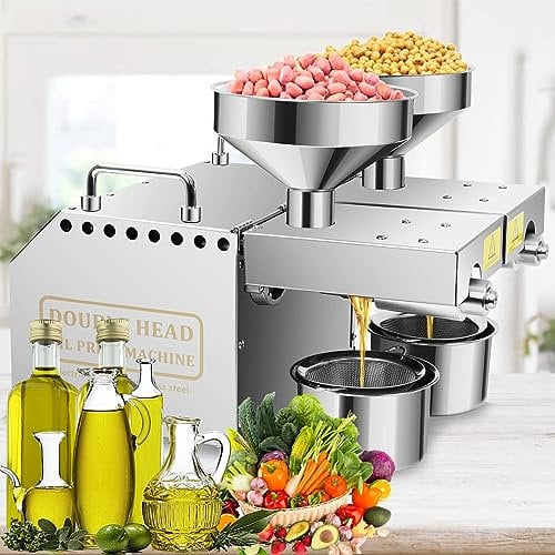 1500W Oil Press Machine with Double Oil Outlets, Automatic Commercial Oil Expeller Extractor Stainless Steel Oil Presser Pressing Mill Maker Machine for Commercial Domestic Use, 110V Silver