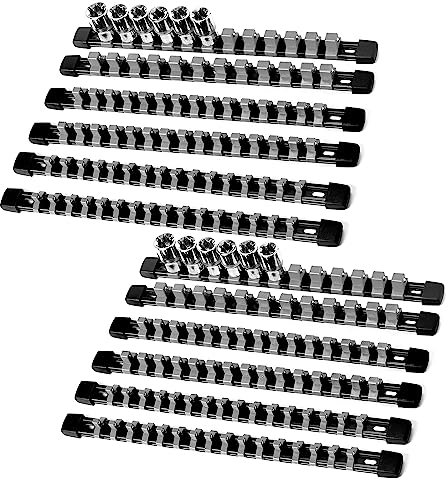 Reniteco Socket Organizer Drive ABS Tools - Grey Socket Holder, Premium Quality 12 Pieces Socket Holders Kit 1/4-Inch x 64 Clips, 3/8-Inch x 60 Clips, 1/2-Inch x 48 Clips（12PC,Grey)