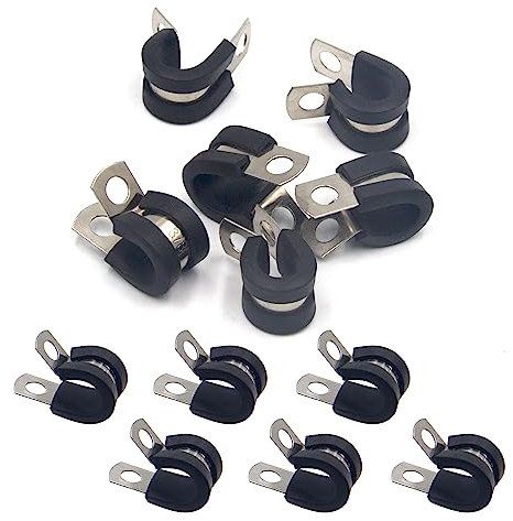 BESTYCHAO Morsetti a P in gomma, 12 pezzi in acciaio inox con cuscinetto in gomma, 10 mm, Black