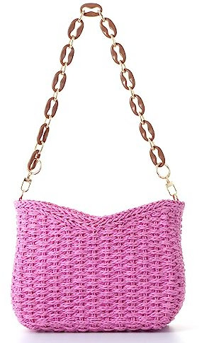 Ovida Sac à bandoulière en paille tissée pour femme - Petit sac de plage en paille tissée - Sac à main pour téléphone et portefeuille, rose