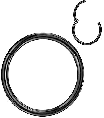 Artskin Anneaux de nez à charnière en titane de grade 23 - 20 g 18 g 16 g - Diamètre 6 mm - 10 mm - Noir/argent/or/or rose/rose, 18 Gauge 8mm, Titane