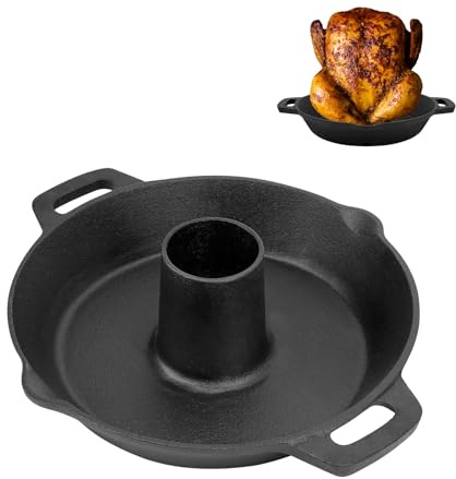 SafBbcue Cast Iron Round Roasting Pan with Rack Turkey Roaster for Roasting Turkey Chicken Meat Vegetables Beef Fits Turkey Roaster Most Grills and Oven, Dishwasher Safe