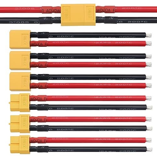 YIXISI 3 Pairs XT60 Pigtail, XT60 Plug Male Female Connector with 100mm 12AWG Silicon Wire, for RC Lipo Battery FPV Drone