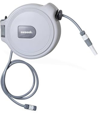 Alice's Garden sweeek - Manguera de riego con Soporte de Pared de 20 m, enrollador de Manguera, Acoplamiento y Lanza incluidos