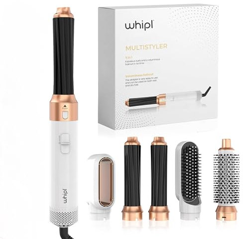 Whipl™ Airstyler 5 in 1 Lockenstab Set (weiß/gold) - Professioneller Airstyler Föhn, Lockenstab, Glätteisen - Premium Air Styler für Locken & glatte Haare - 5in1 Hair Styler for Curls