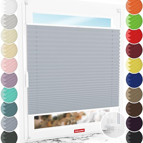 Schuette® Plissee ohne Bohren ● Thermo Kollektion: Iron Fog (Hellgrau) ● 100x120cm (Breite x Höhe) ● Suprafix Faltrollo Klemmfix 2.0 Rollo ● 60 Sekunden Plisseerollo Montage inkl. Video