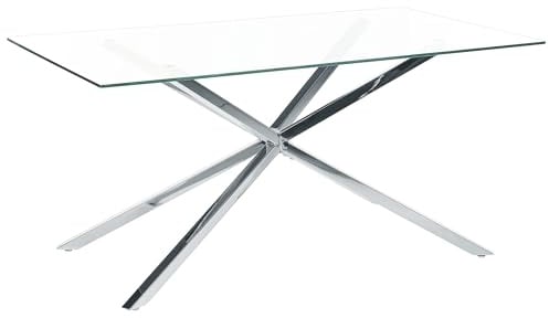 Beliani Esstisch Glas transparent rechteckig 160 x 90 cm Metallgestell Silber Maramo