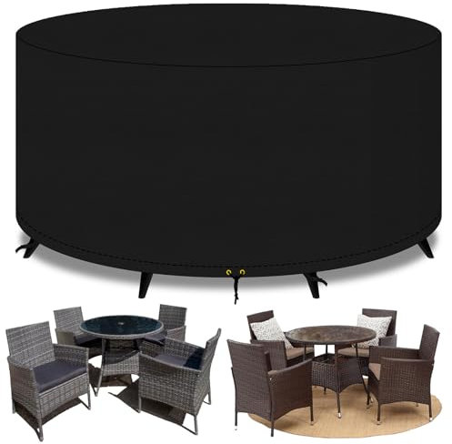 PATIO PLUS Garden Table and Chairs Round Set Cover,Waterproof, Windproof, Anti-UV, 600D Oxford Fabric Outdoor Garden Circular Furniture Set Cover With PU Coating , Ø130 x 71cm (Black)