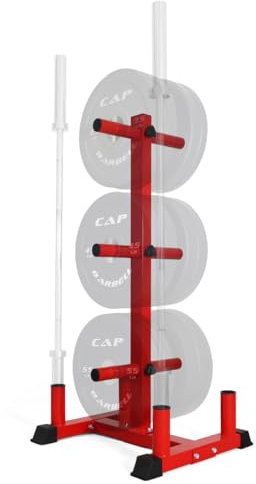 CAPHAUS Olympic Weight Plate Rack for Bumper Plate Storage, w/Barbell Holders and Plate Pegs, Heavy-Duty Olympic Weight Tree for Home Gym, 2 Inch Weight Plate Holder, 4 Holders, Red