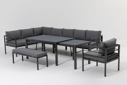 Gardissimo Hohe Dining Aluminium Lounge Larino, ausziehbarer Tisch, verstellbares Kopfteil, spiegelverkehrt aufbaubar