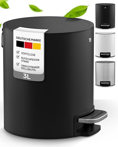 Torbing - 3L Kosmetikeimer in elegantem Design - Kosmetikeimer - Badezimmer Mülleimer - Bad Mülleimer Weiß - Badmülleimer - Badeimer - Mülleimer Badezimmer - (Charcoal Black Matt)