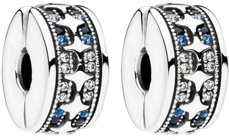 Amuefer Twinkling Stars under the Sky Clip Charms für Armbänder 925 Sterling Silber mit Cubic Zirkonia Spacer Geburtstag Weihnachten Schmuck Geschenke für Frauen Mädchen-2 Stücke