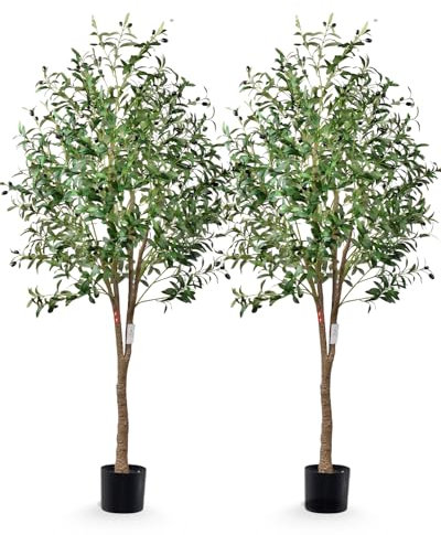 Leflos 180cm densos olivos Artificiales, Altura Plantas Artificiales con Maceta, Plantas Tropicales de Seda Verde, Hermoso para el hogar, Oficina y Otros Espacios Interiores, 2 Piezas