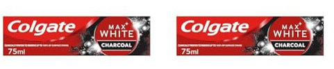 Colgate Max White Charcoal Toothpaste 75ml, Teeth Whitening Toothpaste, Clinically Proven Formula, Removes Up to 100% of Surface Stains with Activated Charcoal & Mineral Micro-Particles (Pack of 2)