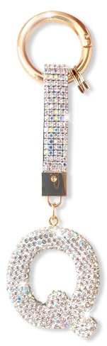 ZVRSUA Schlüsselanhänger Buchstabe Q mit Glitzer Strass für Mädchen und Frauen，Schlüsselanhänger Alphabet/Name,Bag Charms,Rucksack Anhänger，Geschenke für Damen Mädchen，Keychain Silber(Q)