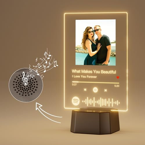 witfox Spotify Glas Personalisiert Bluetooth - Musik abspielbar, Spotify Song Cover mit 7 LED Farben, Personalisierte Geschenke für Frauen Männer zum Jahrestag, Geburtstag, Valentinstag-15x22cm