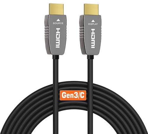 RUIPRO Câble HDMI 8K 15M Fibre Optique – HDMI 2.1 Ultra Haute Vitesse 48Gbps, 8K@60Hz, 4K@120Hz, HDR, eARC, Dolby Atmos – Compatible PS5, Xbox Series X/S, TV LG/Sony, Projecteur, Home Cinéma