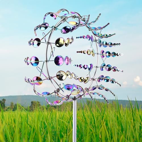 3D Metall-Windmühle, Windbetriebene Kinetische Skulptur, Garten Wind-Spinner, Einzigartige & Magische Rasenwindspieler, Länge: 95cm/37in, Multi-Farbe