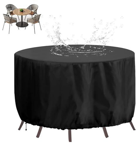 XHBJSH Rund Gartenmöbel Abdeckung 120x90cm Wasserdicht 420D Oxford Runde Patio Möbel Set, Winddicht, UV-beständig Outdoor Terrasse Tisch Und StüHle Abdeckung, Schutzhülle für Gartenmöbel, Schwarz