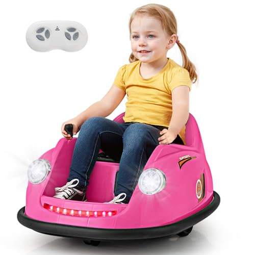 COSTWAY 12V Auto Tamponneuse Électrique Enfants avec Télécommande, Voiture Tamponneuse Enfant 360°avec Lumières LED & Musique, Démarrage Lent, Charge 20kg pour TOU-Petits de 2-5 Ans (Rose)