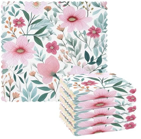 Mnsruu Paños de limpieza de microfibra de color apagado, flores rosas primaverales, reutilizables, paquete de 6 paños de cocina suecos, toallas de limpieza de microfibra, lavables, trapos de plumero,