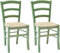 Lot de 2 chaises Venezia pour cuisine, bar et salle à manger, structure en bois de hêtre et assise en paille de riz (vert, lot de 2 chaises)