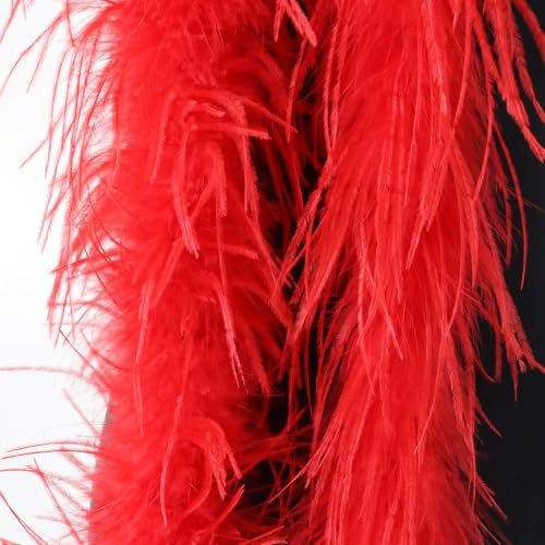 Federboa,Flauschige Strauß Federn Schal Länge ca. 2m,Federgirlande,Federschal Einfarbig Straußenfeder Schal,Feder Boa Kostüm-Accessoire für Charleston 20er Jahre Flapper Karneval,Rot