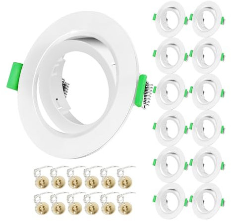 Tofisr Marco Foco Empotrable, Redondo Blanco, Marco Empotrado Ojo de Buey, Incl. Zócalo GU10 Para, Agujero 68-80mm, Ángulo Rotable 30°, Para 50mm Lámparas De Led O Halógena, 12 Pack