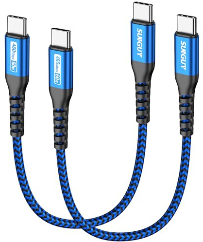 SUNGUY USB C to USB C 1FT [2Pack], 60W USB C Cable PD Fast Charge USB 2.0 Type C Charger Cord for iPhone 16/15 Pro Max Plus, Galaxy S25/S24/S23, iPad Pro/Air, HUAWEI, Google Pixel-Blue