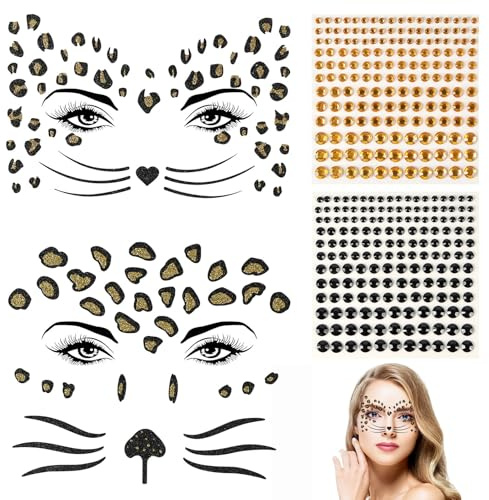LOPHE Strass Viso Gemme, 4Pcs Gemme Adesivi per Viso, Glitter Adesivi, per Festival Musicale Disco Bar Esibizione di Carnevale DJ Celebrazione Festa
