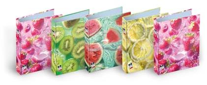 Pigna, Ringbuch im Format A4 FRUITS, verschiedene Fruchtmotive, Ringbuch, zur Organisation von Schulunterlagen und/oder Dokumenten, Format 27x32 cm, 5er-Set