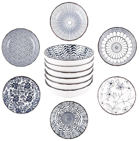 YAYODS Lot de 12 Petit Bol à Sauce en Céramique 9,5 x 2,5 cm - Coupelle à Sauce Sushi et Soja en Porcelaine - Mini Bol de Service pour Dips, Snacks et Desserts avec Motif Bohème pour Fête