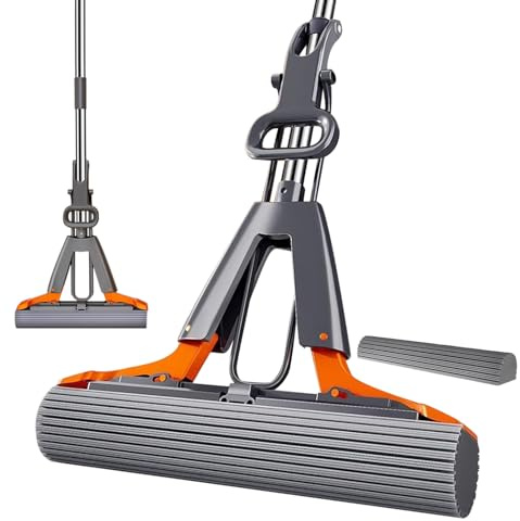 Xoguue Sponge Mop - Self Squeeze Mopping Roller,Bathroom Sponge Mop - for Home Commercial Kitchen Living Room Garage Bedroom Hardwood Tile Marble