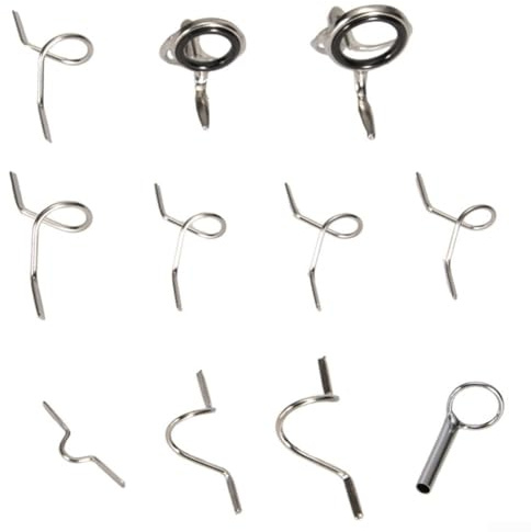 Oniissy Fly Fishing Rod Guides Set with Stainless Steel For Ring and Hook Keeper for Rod Repair Kit Including 11 Pcs Hard Guides and Tip For Ring Tools for Fishing Lovers